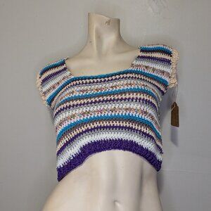 Hand Crafted Crochet Multicolor Striped Full Moon Crop Top XS